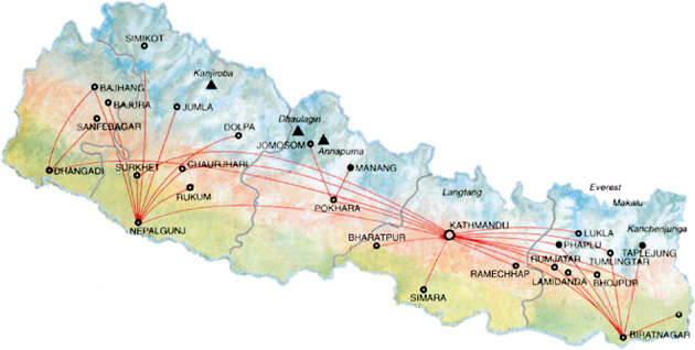 Nepal Airlines Route Map
