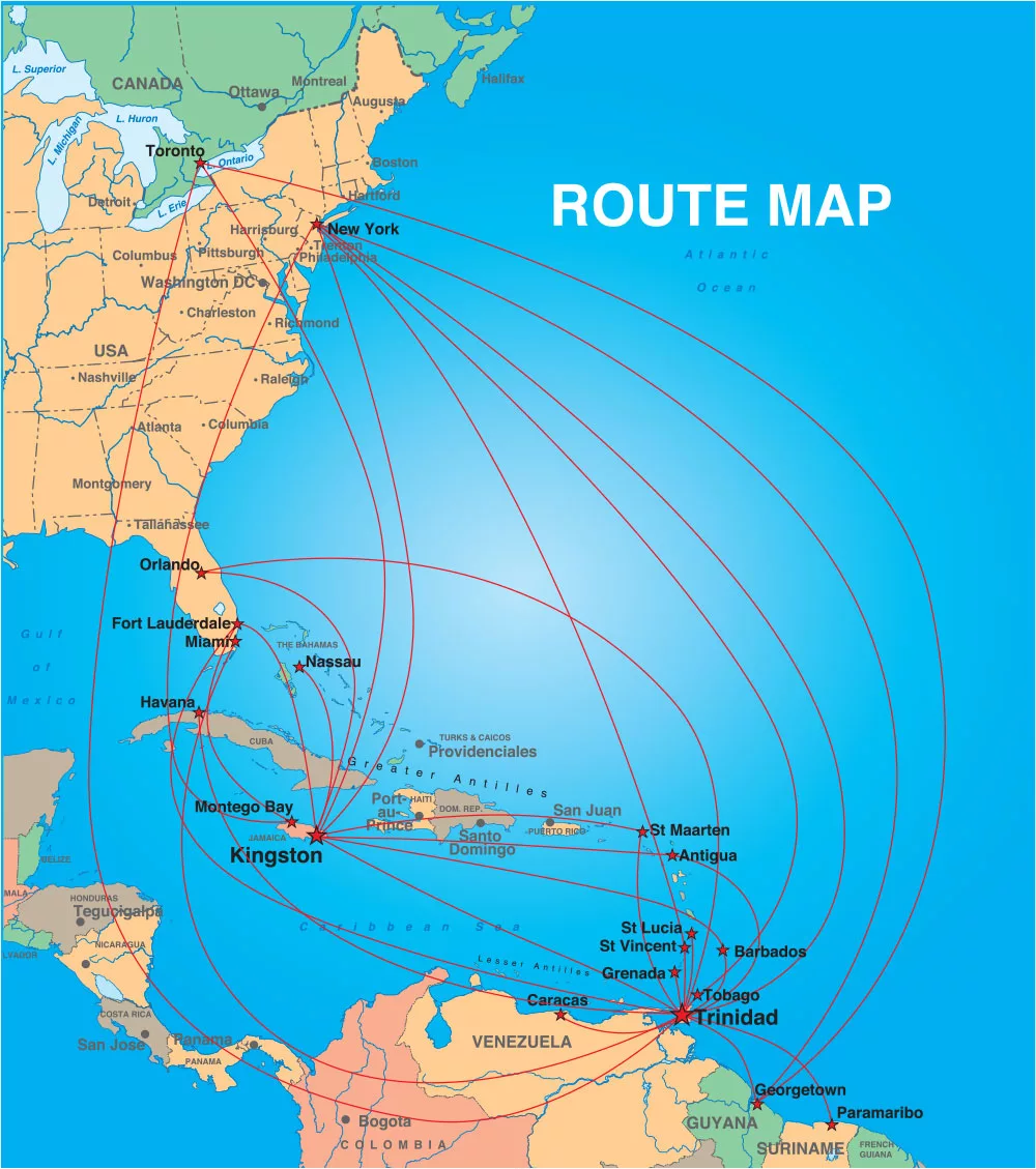 Caribbean Airlines ROUTE MAP